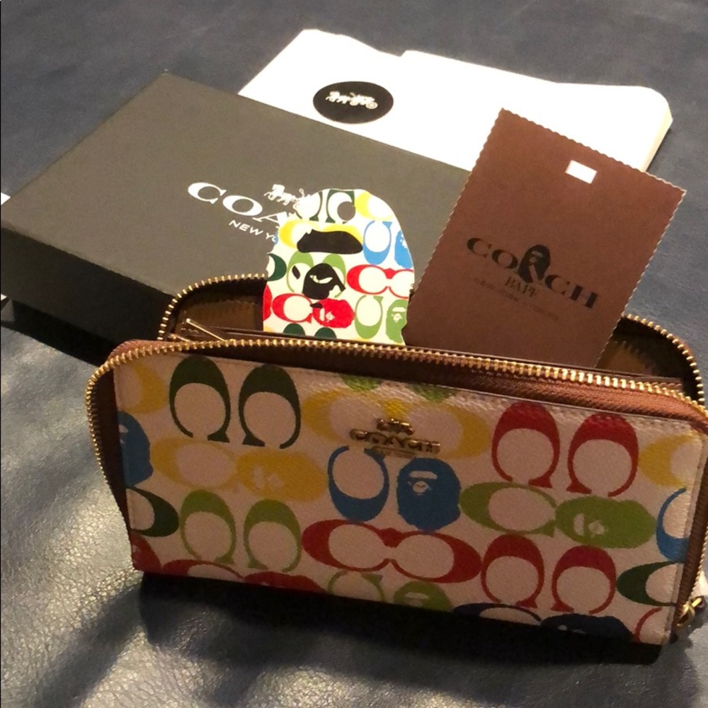 Multicolored COACH /BAPE colab wallet/clutch